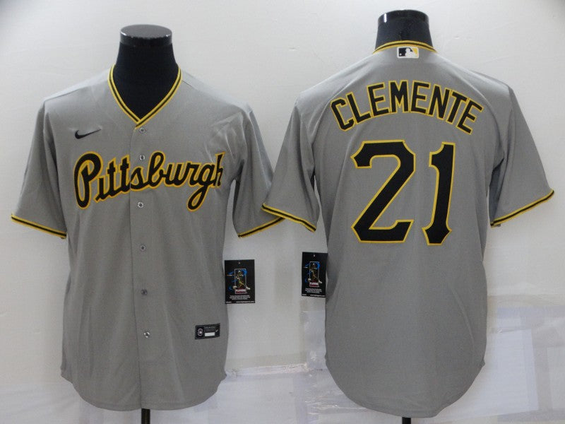 Men's Pittsburgh Pirates Roberto Clemente #21 Gray Baseball Jersey